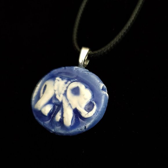 Handmade Ceramic Blue Elephant Pendant Necklace - Picture 2 of 14